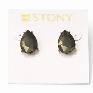 Stony Green & Gold Teardrop Earrings Dangle Drop Statement, NWT